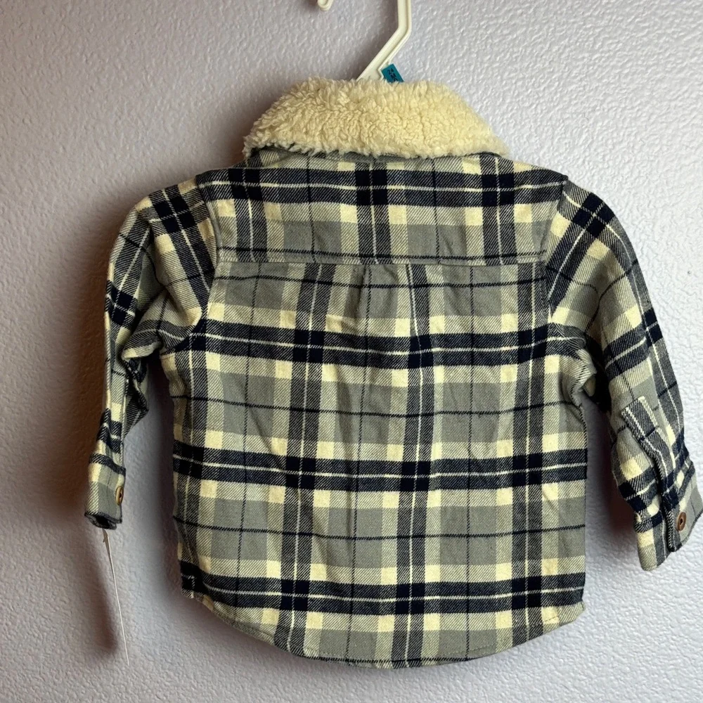 Carter's Blue and Cream Plaid Flannel Shirt with Fleece Collar